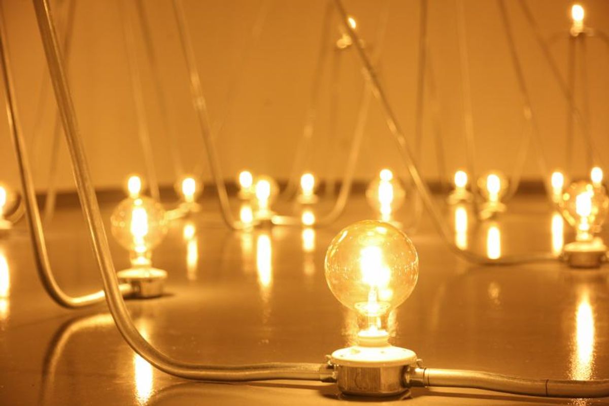 Nancy Holt (American 1938-2014) Detail of Electrical System, 1982, installed at UMass Dartmouth in 2021. Photographer: Viera Levitt. Courtesy Holt/Smithson Foundation. © Holt/Smithson Foundation, Licensed by VAGA at ARS, New York